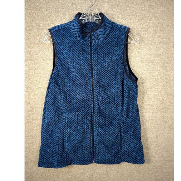 Fleece Vest Women's Basic Edition Full Zip Soft Blue Chevron Pattern Size Medium - Picture 1 of 8